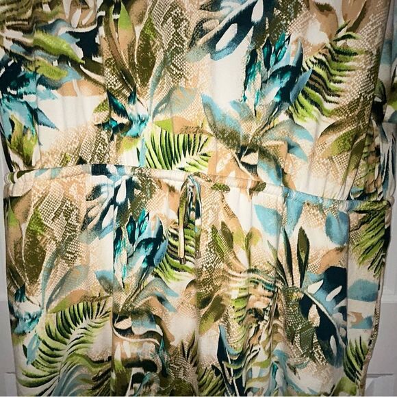 Chico’s Split Neck Tropical Snakeskin Print Short Sleeve Tunic Dress Chicos - Picture 6 of 13